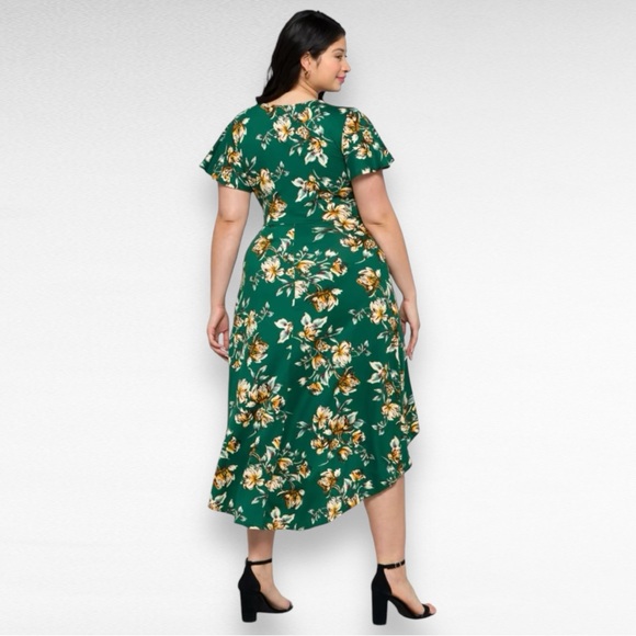 NEW Fortune + Ivy IRENE Green Faux Wrap High Low Midi Dress Sz 2X Stitch Fix - Picture 3 of 9